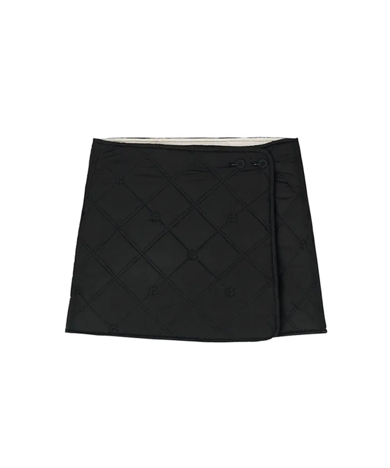 [Warehouse Sale] POSHERD Logo Quilted Reversible Padded Wrap Skirt - Ivory/Black