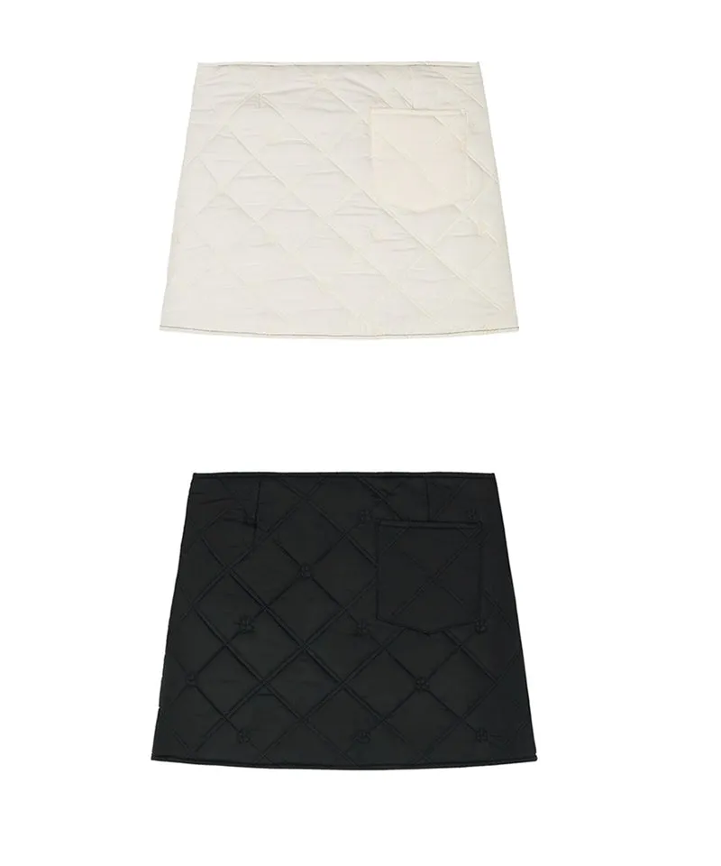 [Warehouse Sale] POSHERD Logo Quilted Reversible Padded Wrap Skirt - Ivory/Black