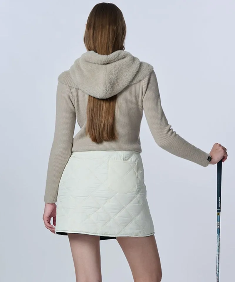 [Warehouse Sale] POSHERD Logo Quilted Reversible Padded Wrap Skirt - Ivory/Black