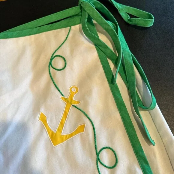 White And Green Embroidered Anchor Wraparound Skirt Nautical Awesome