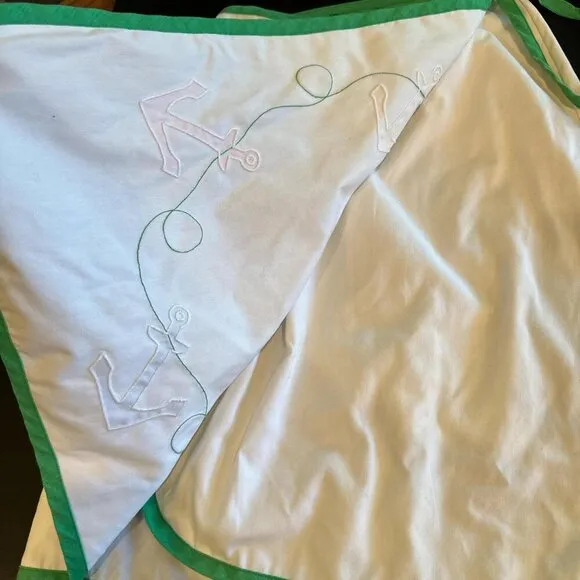 White And Green Embroidered Anchor Wraparound Skirt Nautical Awesome