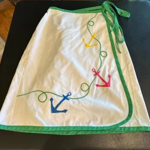 White And Green Embroidered Anchor Wraparound Skirt Nautical Awesome