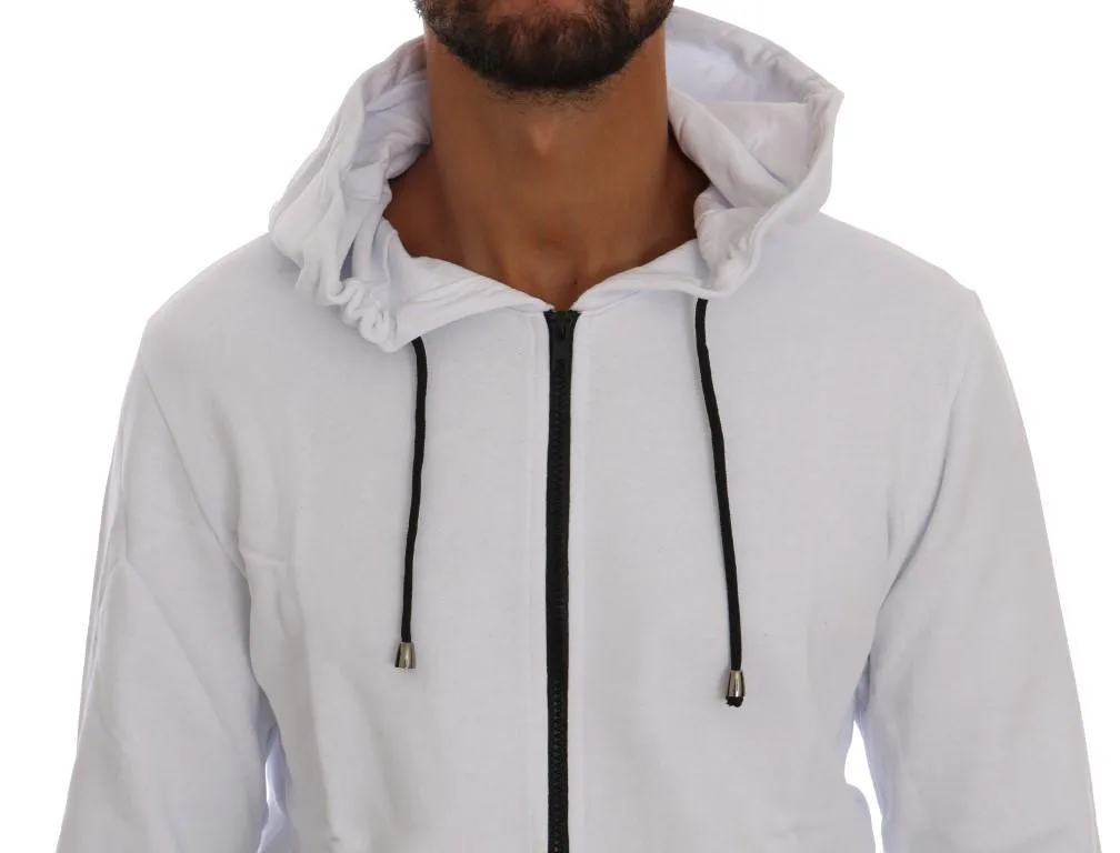 White Full Zipper Hodded Cotton Sweater