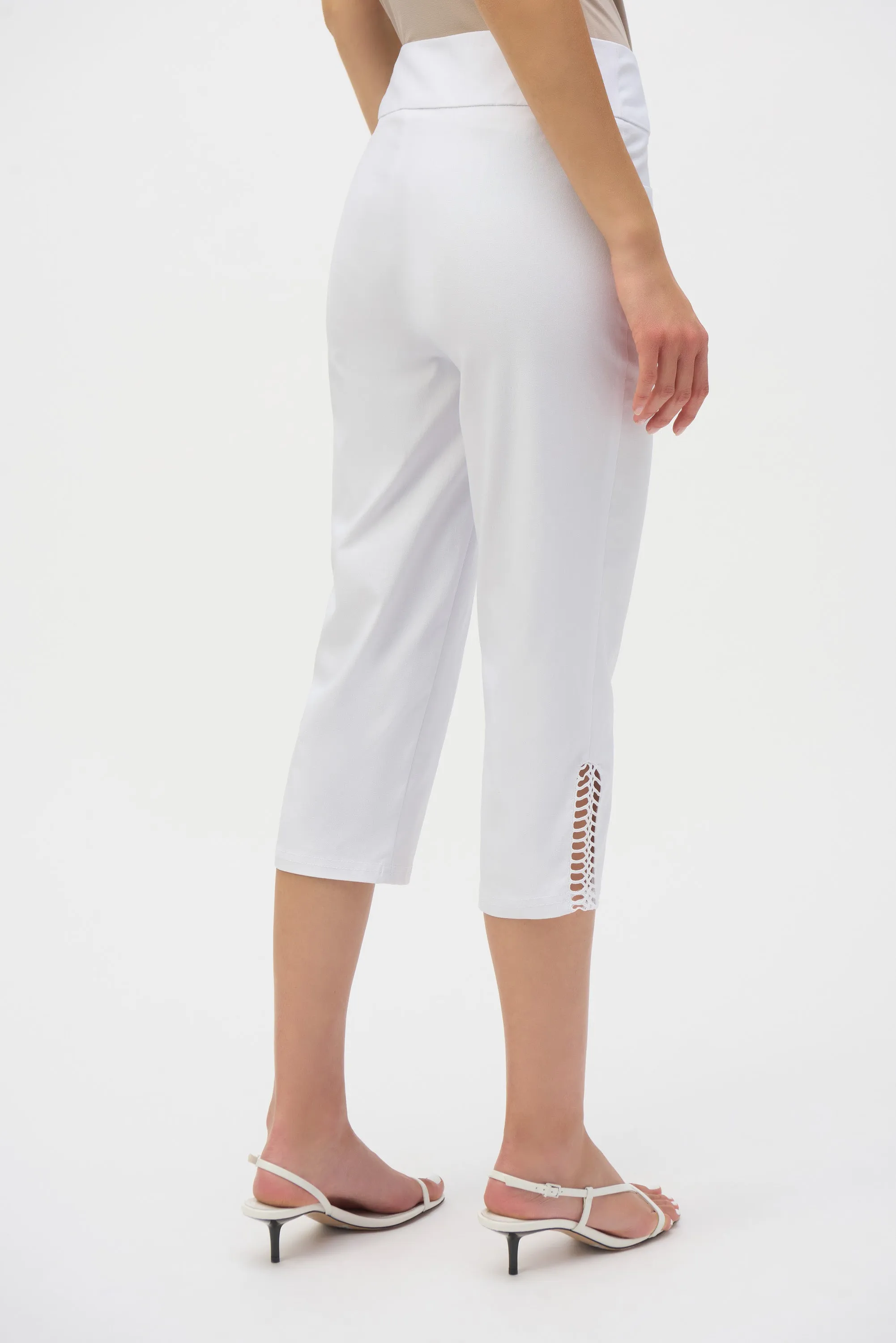 White Millennium Capri Pull-On Pants with Guipure Lace Trim