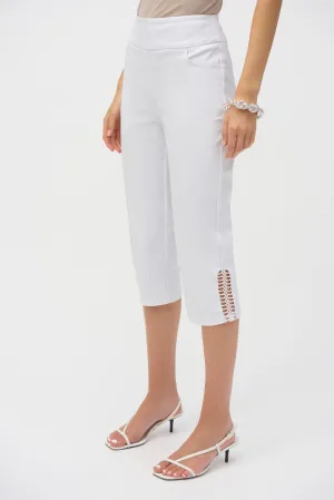 White Millennium Capri Pull-On Pants with Guipure Lace Trim
