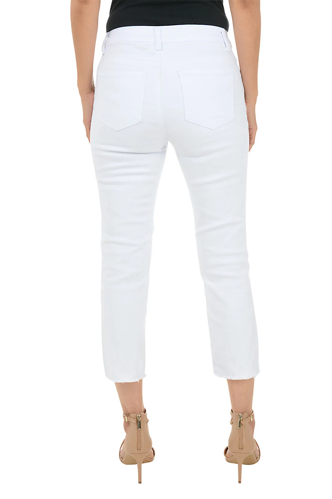 White Rhinestone Roses Denim Capri Pant