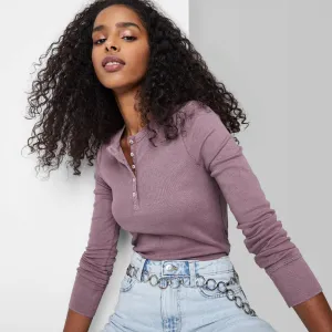 Wild Fable Women's Long Sleeve Ribbed Henley T-Shirt