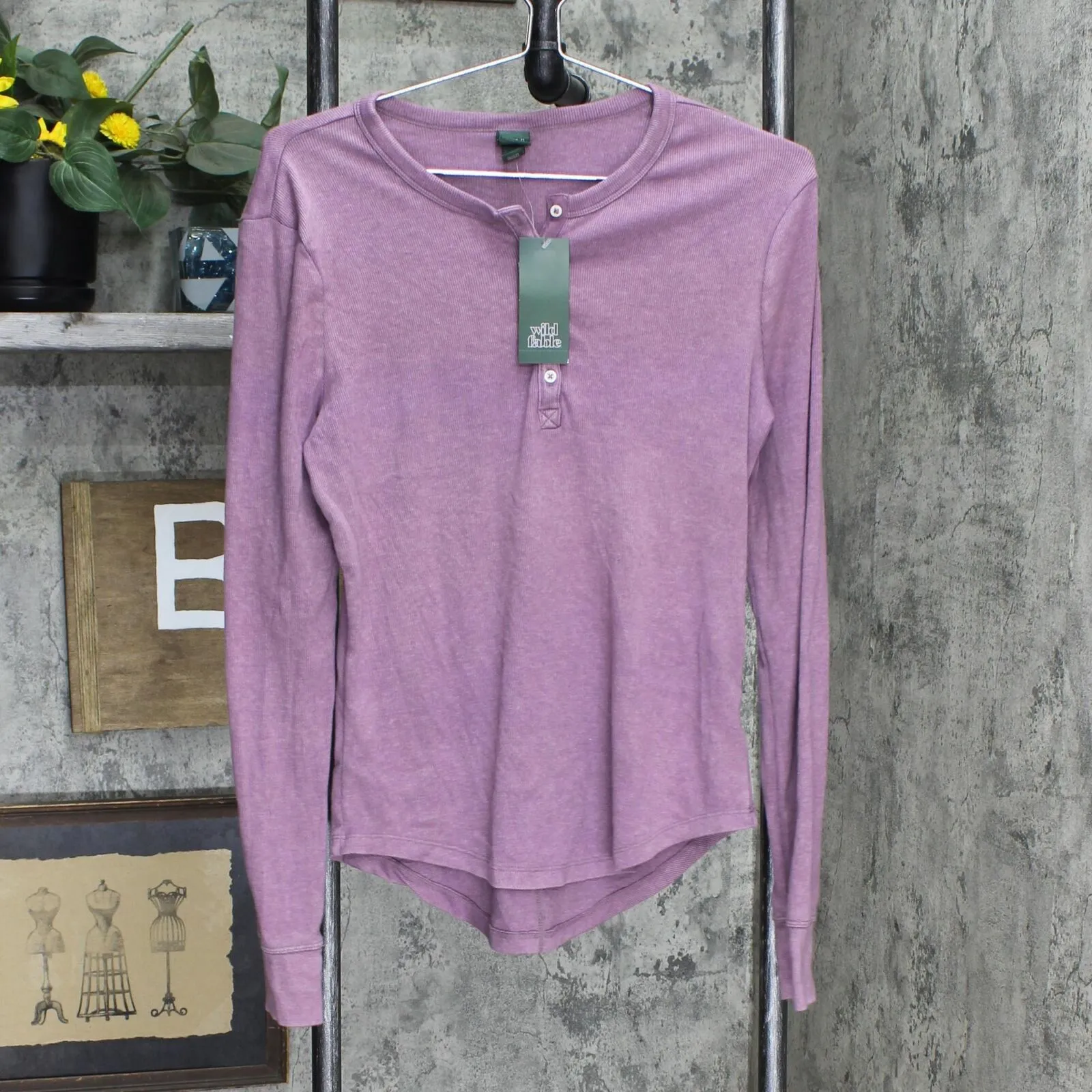 Wild Fable Women's Long Sleeve Ribbed Henley T-Shirt