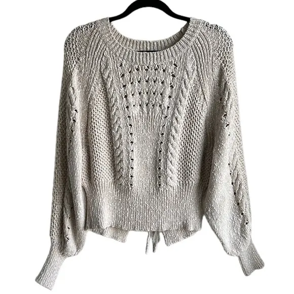 WildFox Edita Cream Oatmeal Back Corset Lace Up Sweater