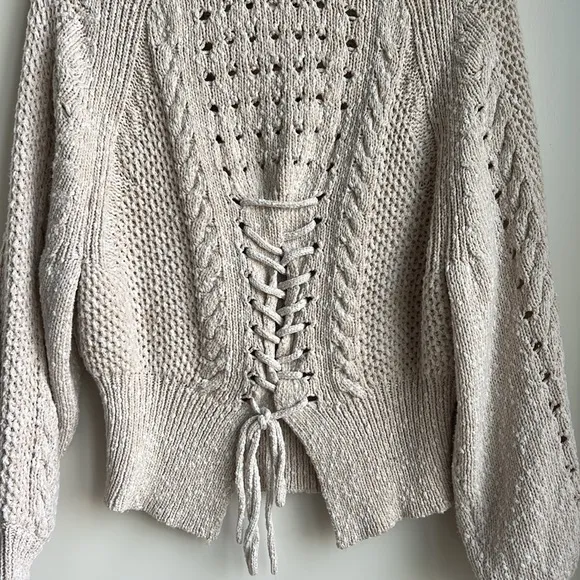 WildFox Edita Cream Oatmeal Back Corset Lace Up Sweater