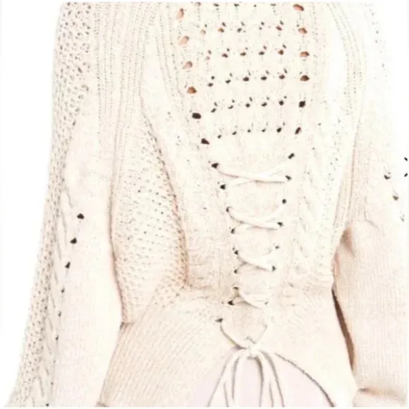 WildFox Edita Cream Oatmeal Back Corset Lace Up Sweater