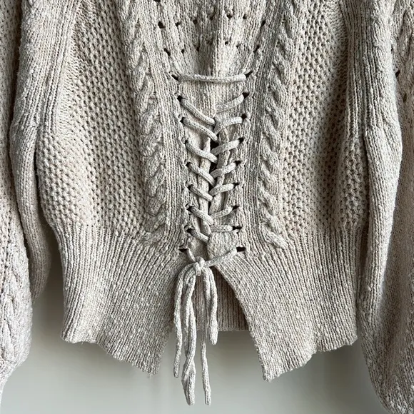 WildFox Edita Cream Oatmeal Back Corset Lace Up Sweater