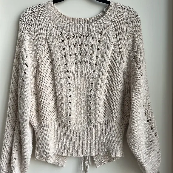 WildFox Edita Cream Oatmeal Back Corset Lace Up Sweater
