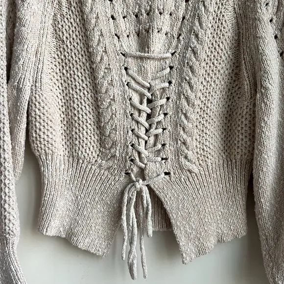 WildFox Edita Cream Oatmeal Back Corset Lace Up Sweater