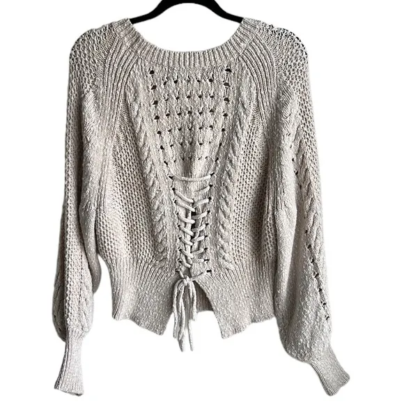 WildFox Edita Cream Oatmeal Back Corset Lace Up Sweater