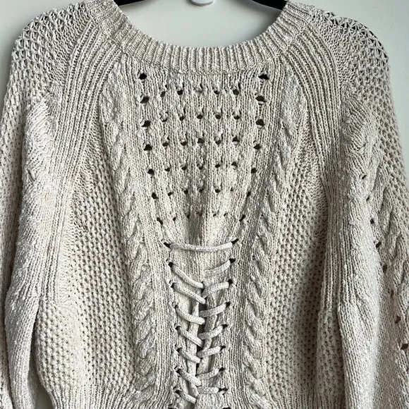 WildFox Edita Cream Oatmeal Back Corset Lace Up Sweater