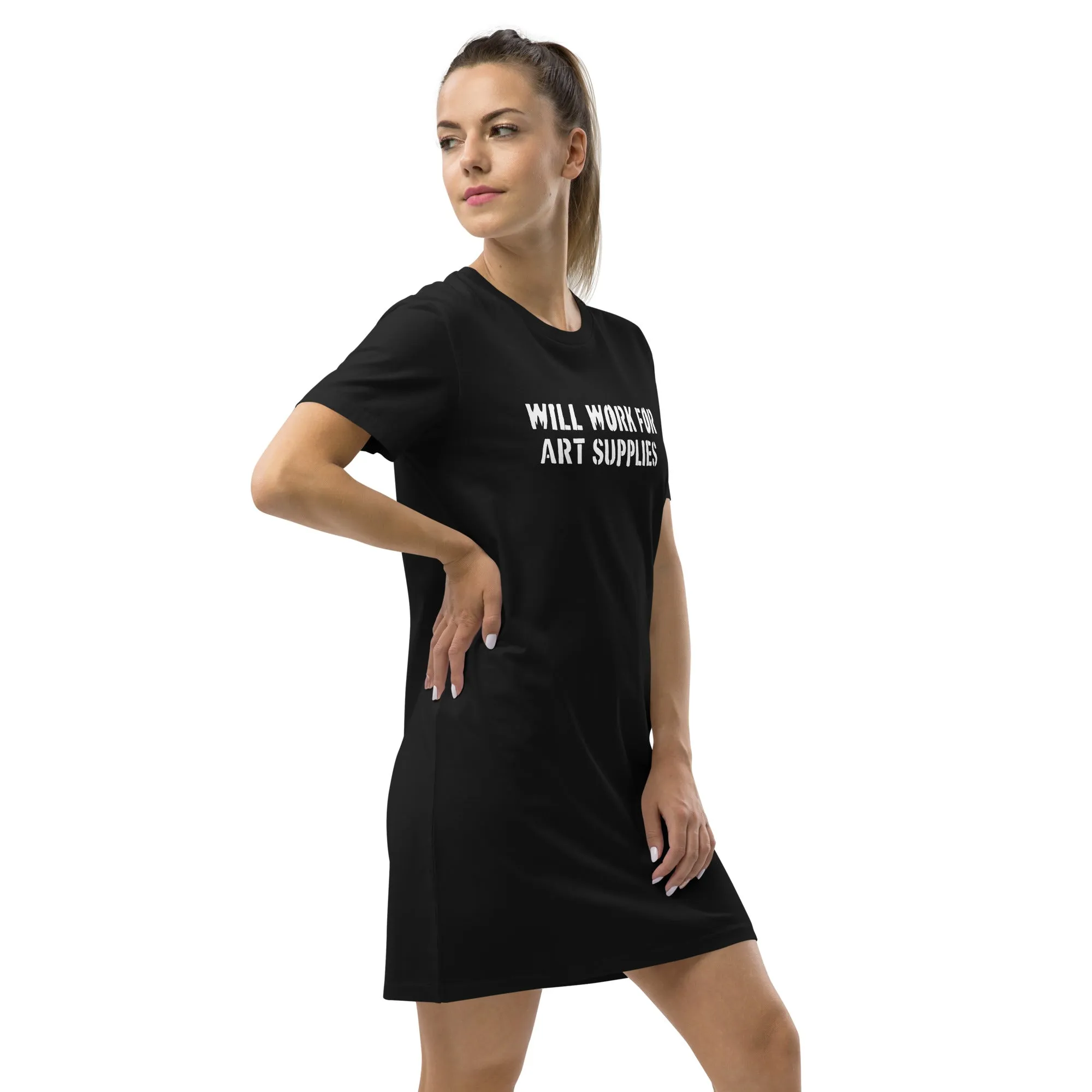 Will Work For Art Supplies Black & White T-shirt Dress