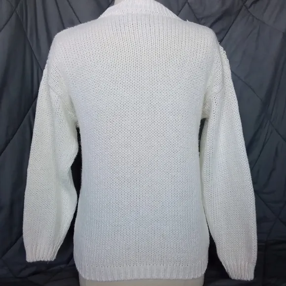 Women's Needles &amp; Yarn Sweater Oversized Multi Knit Floral White Sweater Ribbed