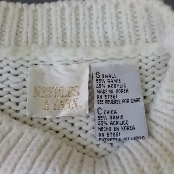 Women's Needles &amp; Yarn Sweater Oversized Multi Knit Floral White Sweater Ribbed