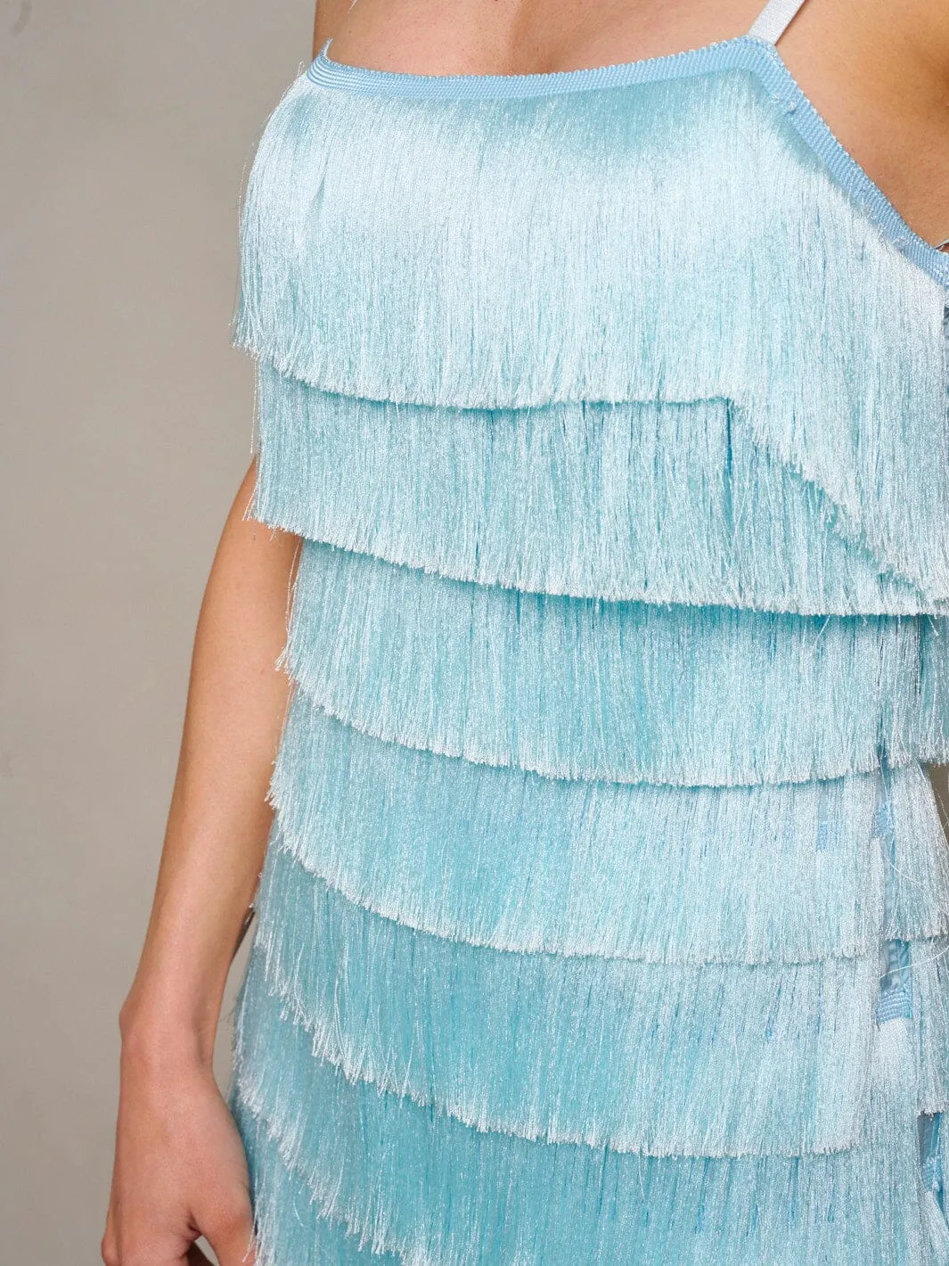 WOMEN'S SLEEVELESS FRINGE TIERED BODYCON MINI DRESS