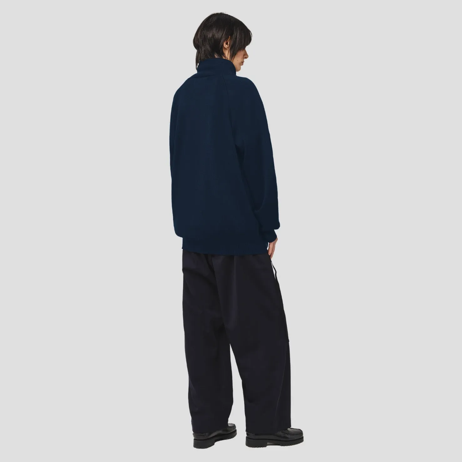 Wool Cotton Full Zip Sweater, Blu