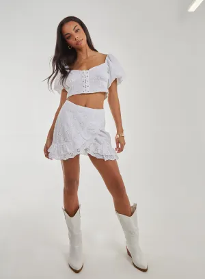 Wrap Front Broderie Mini Skirt