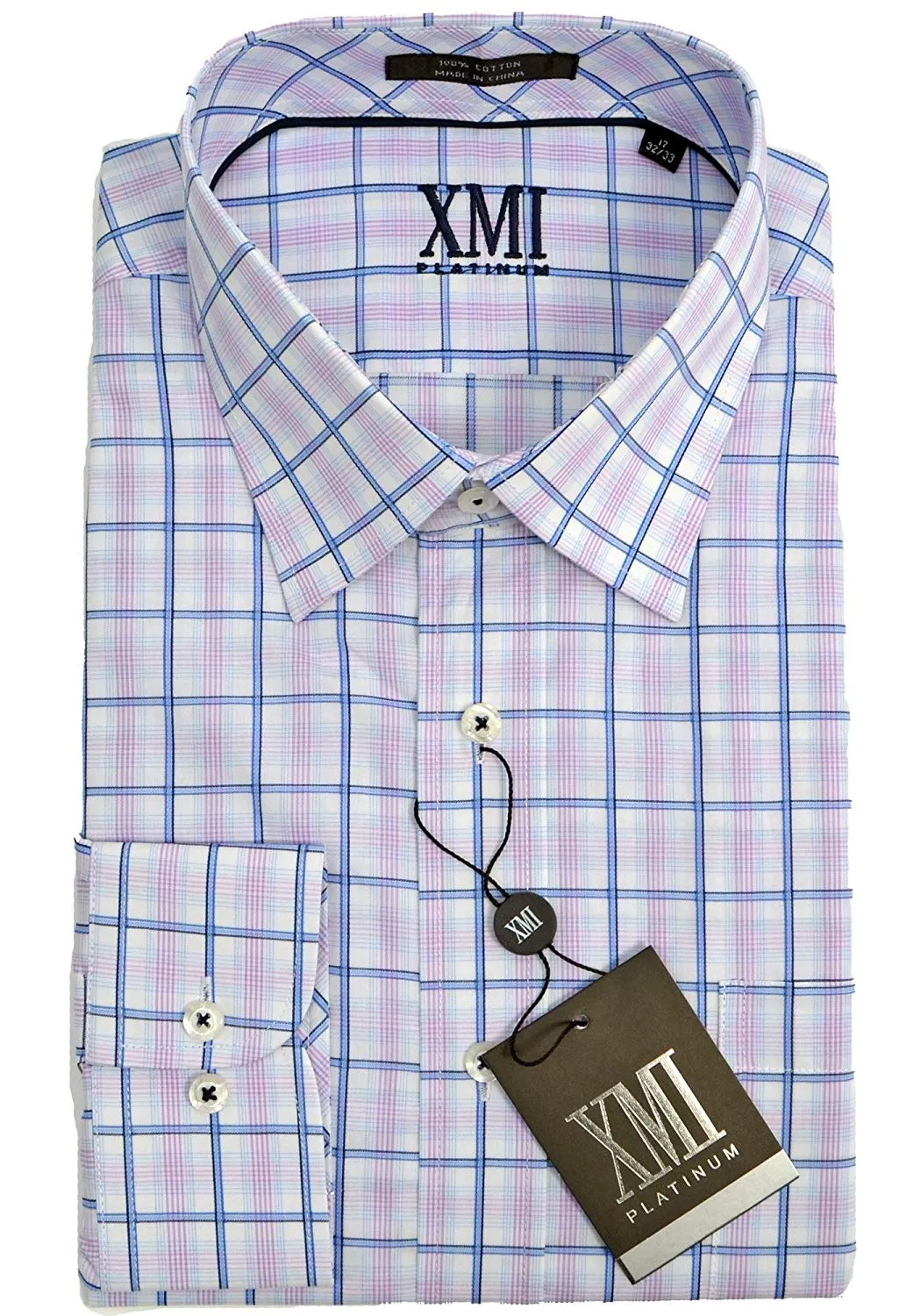 XMI Mens Plaid Dress Shirt