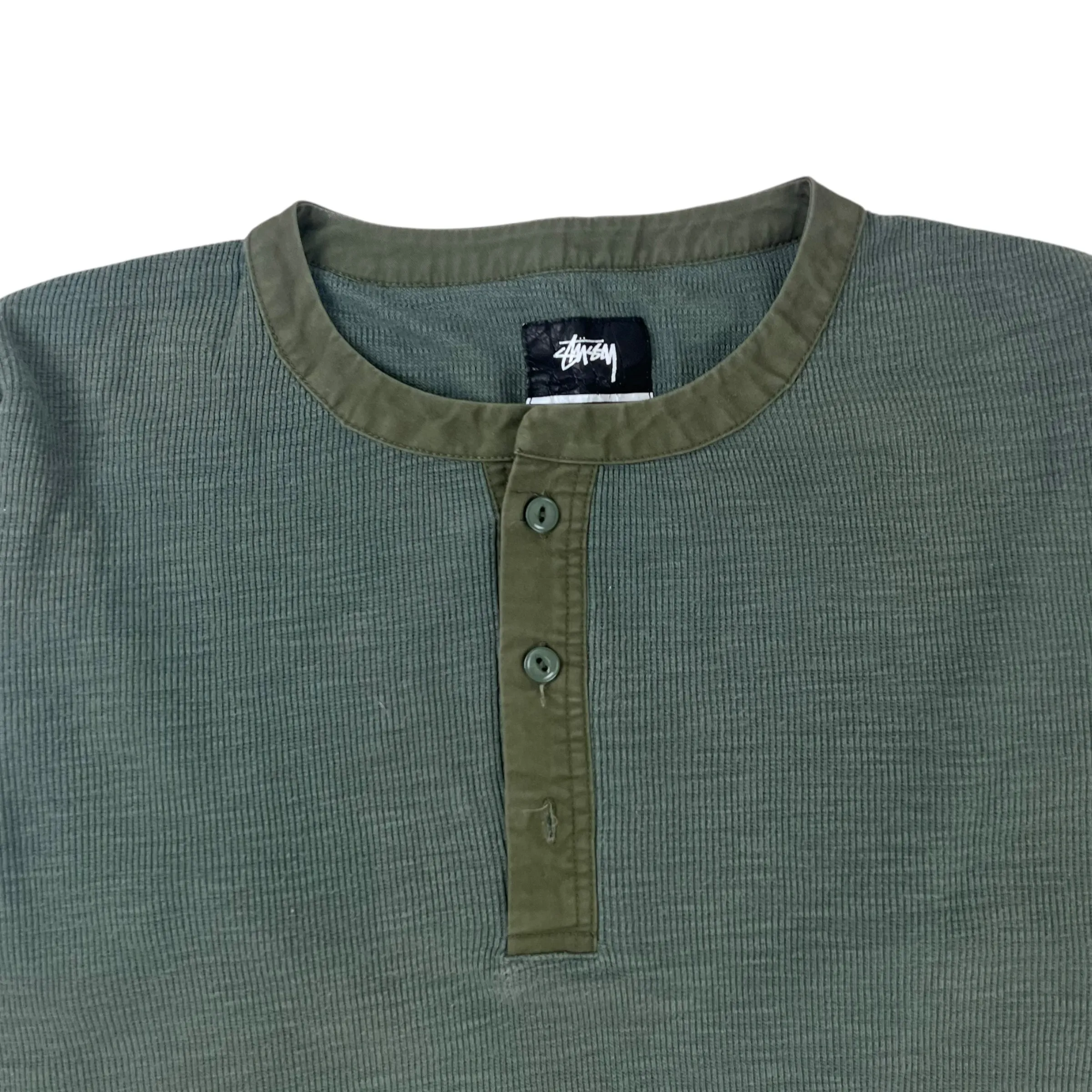 Y2K Stussy Henley Shirt Army Green
