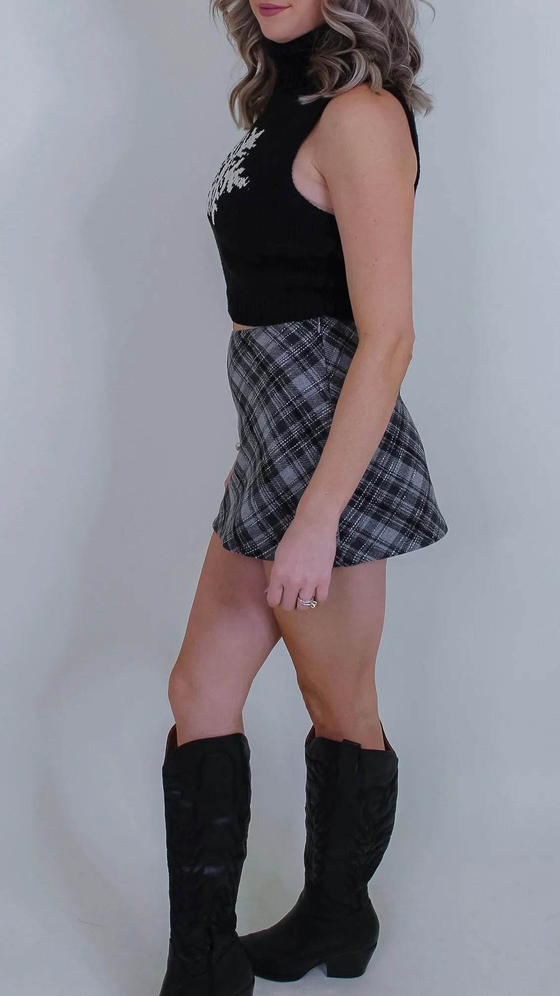 Zealous Grey Plaid Skirt