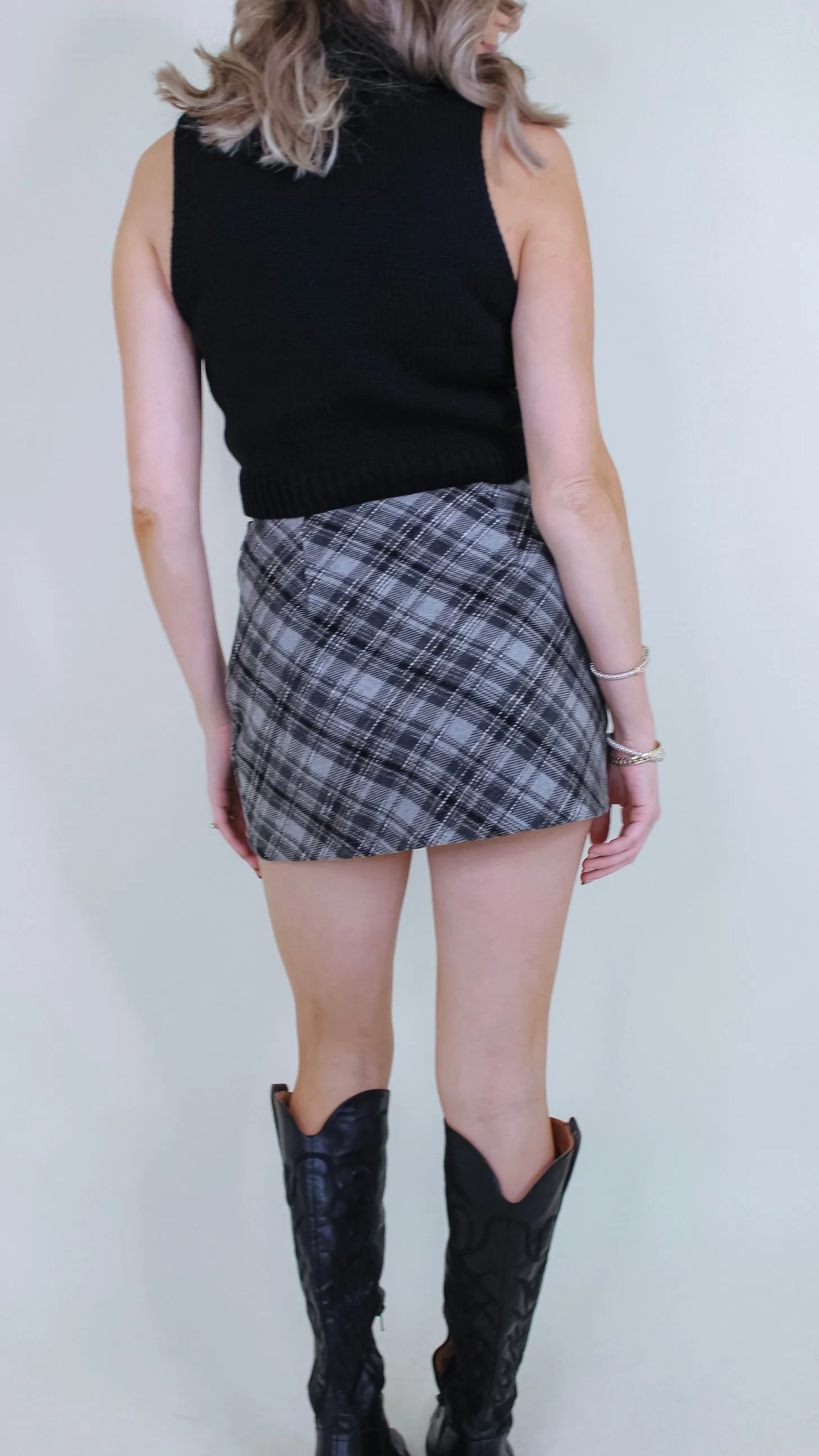 Zealous Grey Plaid Skirt