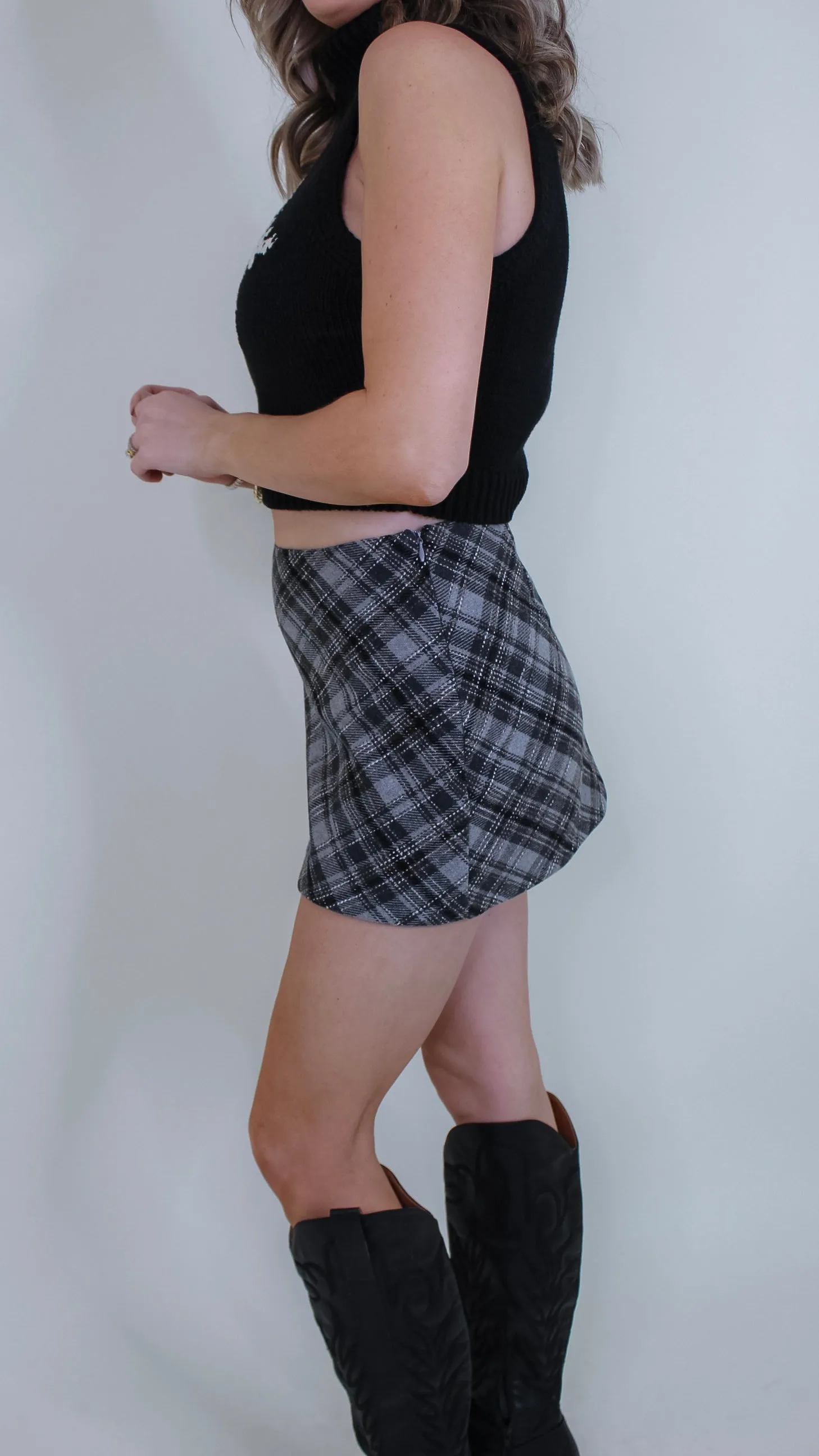 Zealous Grey Plaid Skirt