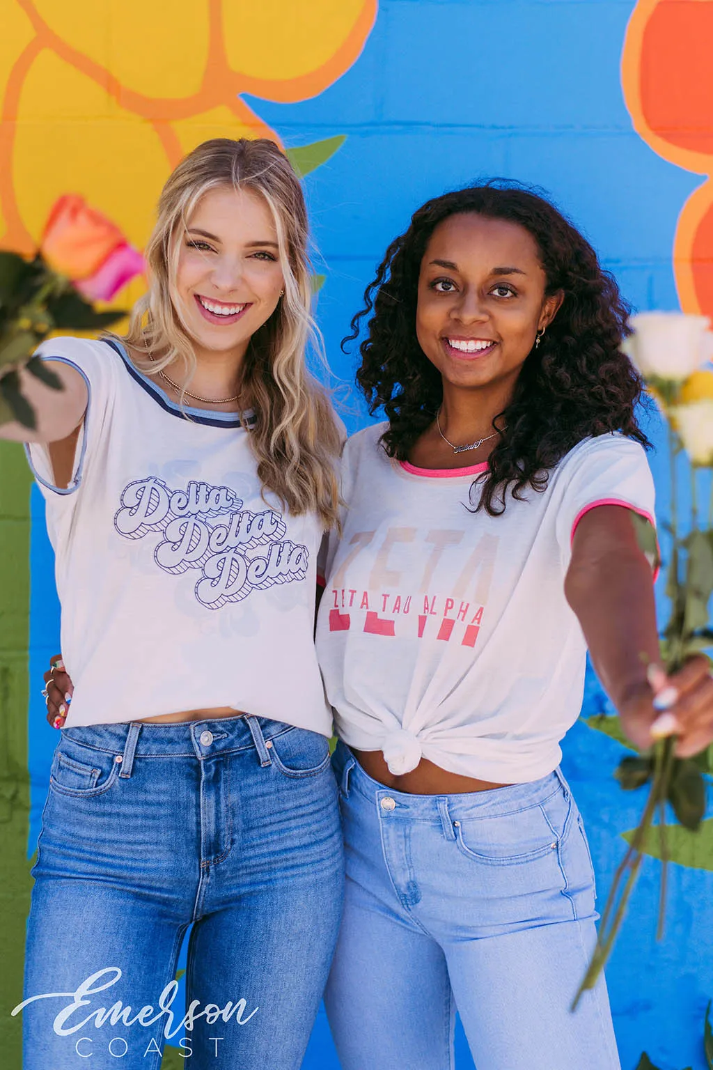 Zeta Striped Letters Ringer Tee
