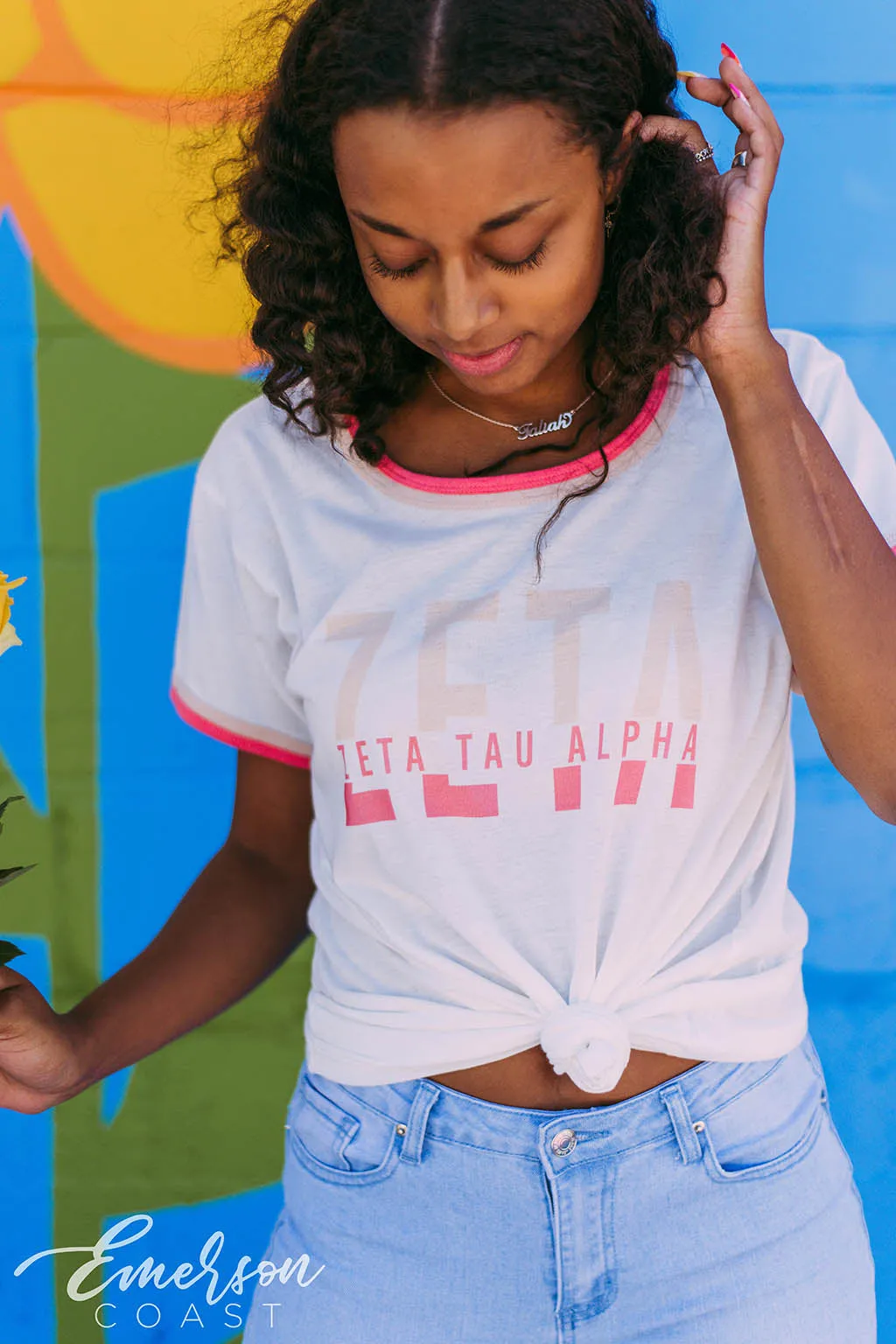 Zeta Striped Letters Ringer Tee